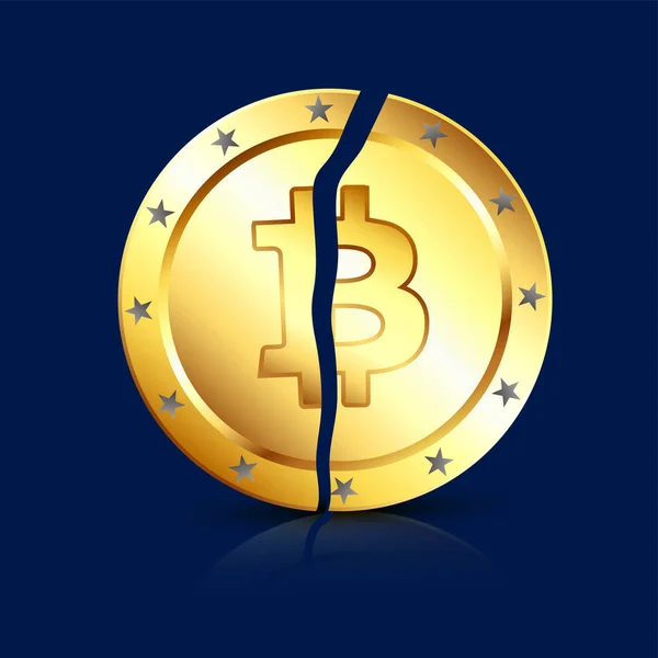 Gyllene bitcoin på blå bakgrund. — Stock vektor