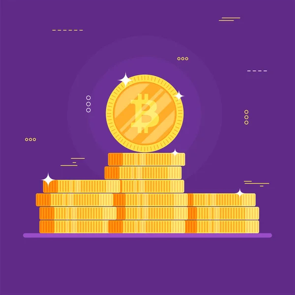 Χρυσή bitcoins σε μοβ φόντο. — Διανυσματικό Αρχείο