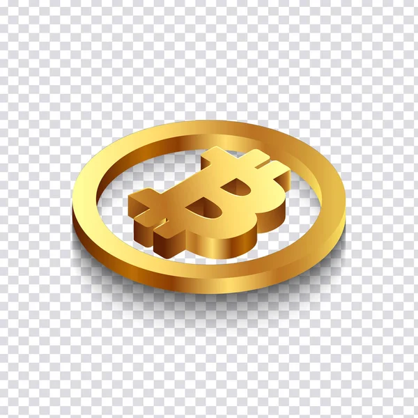 Bitcoin dorado sobre fondo transparente . — Vector de stock