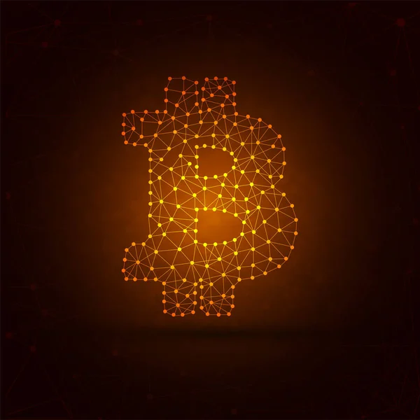 Glänsande gyllene bitcoin symbol på vinröd bakgrund. — Stock vektor