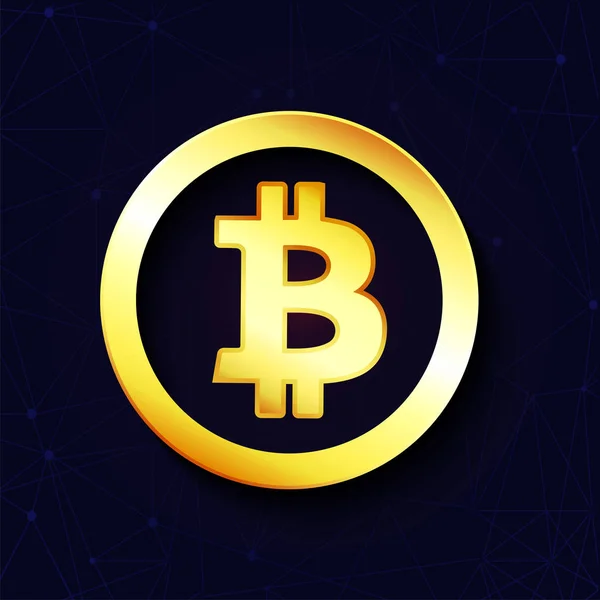 Goldener Bitcoin auf violettem Hintergrund. — Stockvektor