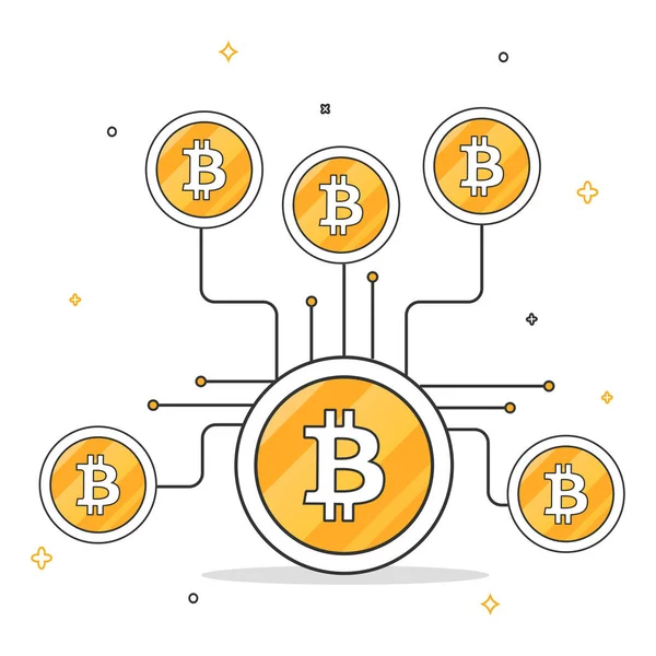 Red de Bitcoins, concepto de criptomoneda . — Vector de stock