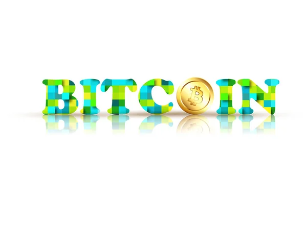 Texto elegante Bitcoin con moneda de oro sobre fondo blanco . — Vector de stock