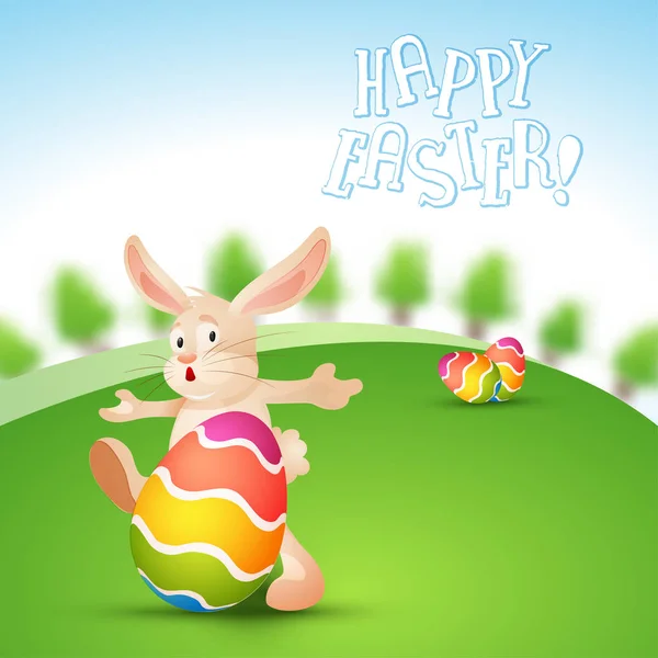 复活节快乐的概念与兔子和彩绘鸡蛋. — 图库矢量图片