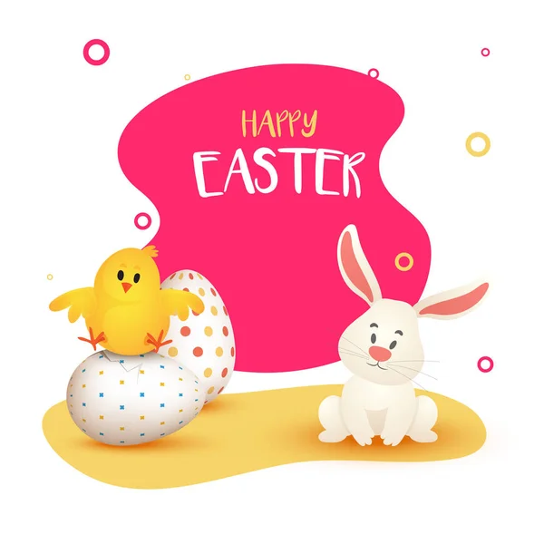 Ovos de páscoa pintados, pintainho e coelho, conceito feliz da Páscoa . —  Vetores de Stock