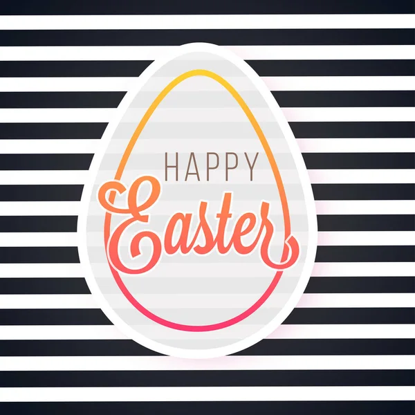 Happy Easter Concept avec oeuf sur fond noir et blanc rayures — Image vectorielle