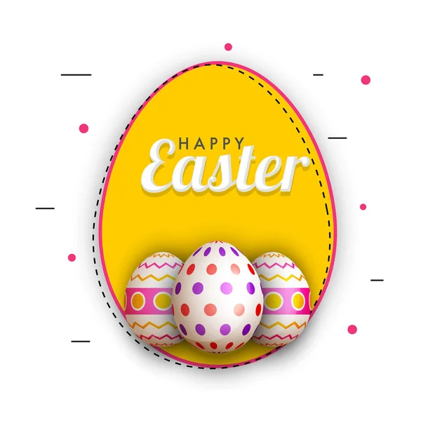 Happy Easter concept, with painted eggs on yellow and white back — Stock Vector