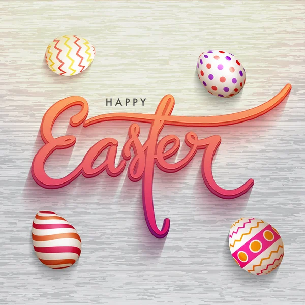 Стильний текст Щасливий Великдень з розфарбованими яйцями на сірому фоні . — стоковий вектор