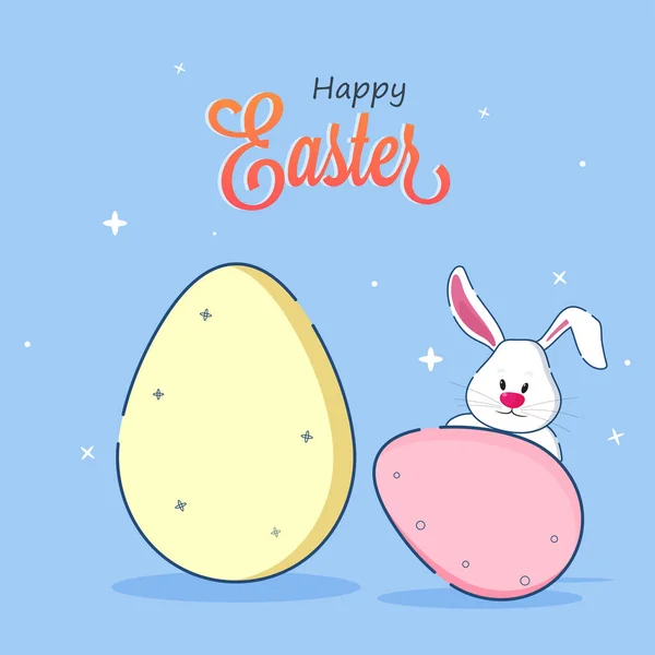 Happy Easter Concept with Cute Rabbit and Eggs on sky blue backg — Stock Vector