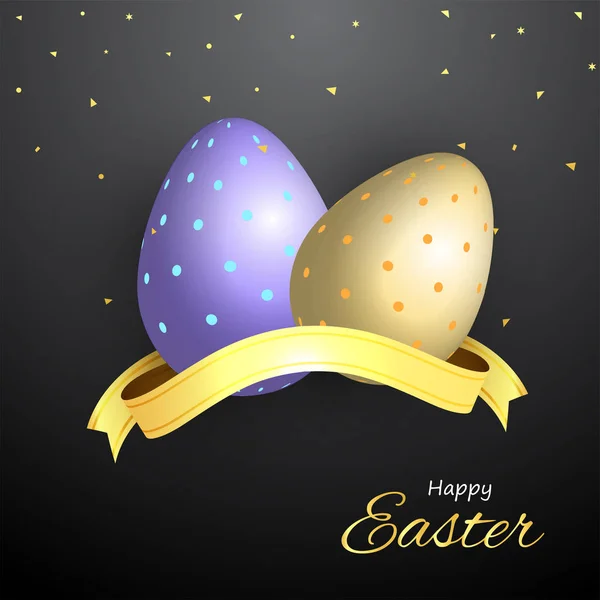 Golden and purple egg on grey background. Happy Easter Concept. — Stock Vector