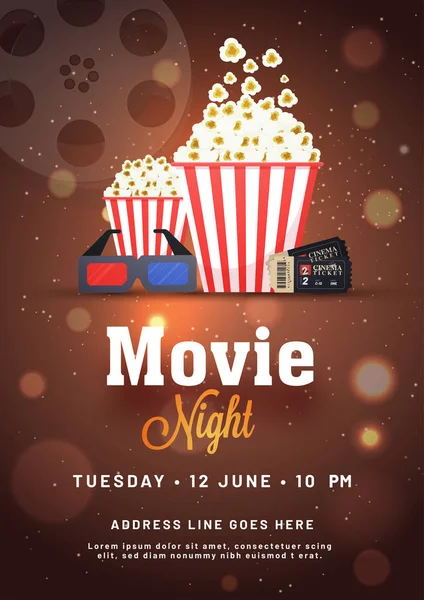 Movie night concept.Modello creativo per poster cinematografico, banner — Vettoriale Stock