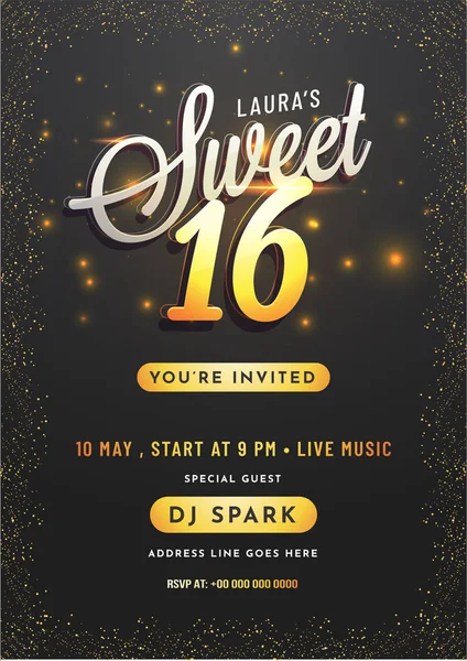 Projekt karty zaproszenie dla Sweet 16 party celebration. — Wektor stockowy