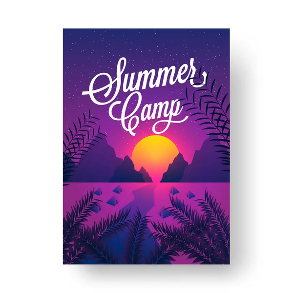 Cartaz de acampamento de verão, design de panfleto ou banner . — Vetor de Stock