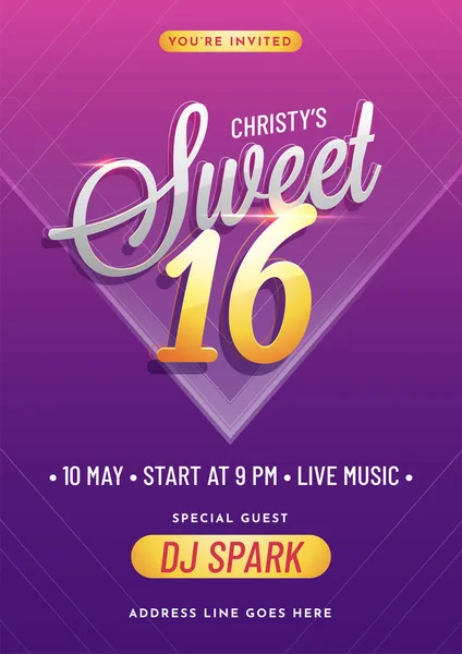 Projekt karty zaproszenie dla Sweet 16 party celebration. — Wektor stockowy