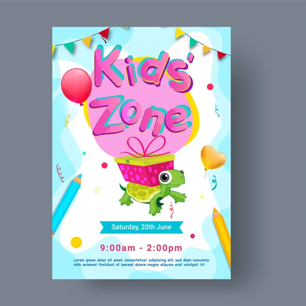 Zona para niños, volante de fiesta, pancarta o diseño de póster . — Vector de stock