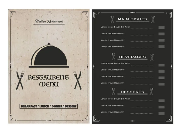Diseño creativo de la tarjeta del menú del restaurante con la página delantera y trasera vi — Vector de stock