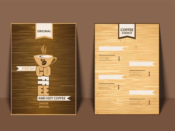 Kahve Cafe menü kart tasarımı ile ön ve arka sayfa göster. — Stok Vektör