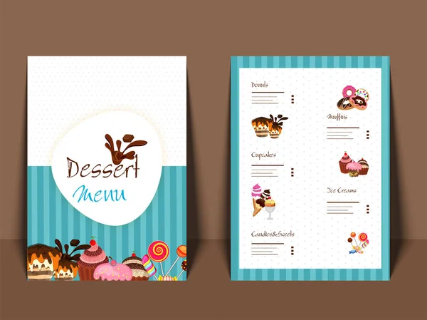 Dessert menukaart ontwerpen met front en achteraanzicht van de pagina. — Stockvector