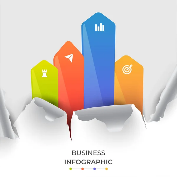 Infográficos de papel, com gráficos brilhantes, 4 passos . — Vetor de Stock