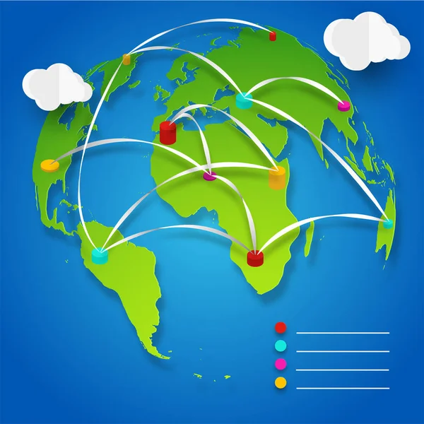 Infografías de papel con globo mundial y conce de red de conexión — Vector de stock