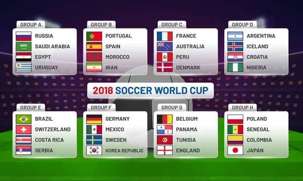 Calendrier Coupe du monde Russie 2018. Modèle de tableau horaire de football  , — Image vectorielle