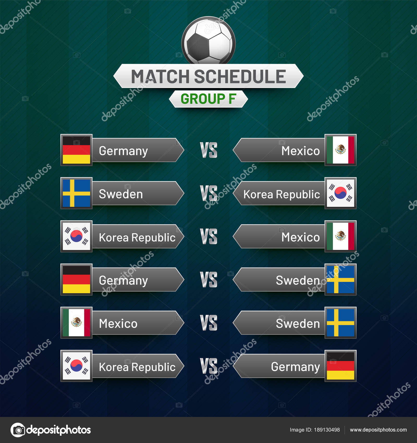 Russia 2018 world cup calendar. Soccer schedule table template , Stock