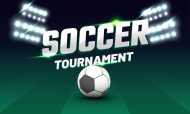 Futbol topu ve tutablmek futbol turnuvası metin playi üzerinde ışıklar