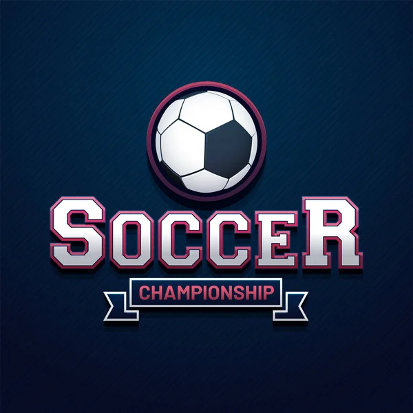 Campeonato de fútbol texto con pelota de fútbol sobre fondo azul . — Vector de stock