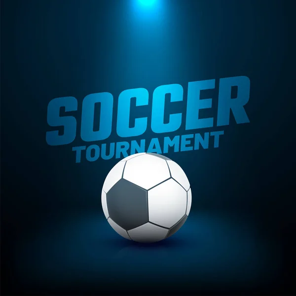 Texto del torneo de fútbol y pelota de fútbol sobre fondo azul. Flash. — Archivo Imágenes Vectoriales