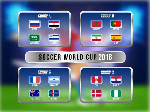 Calendrier Coupe du monde Russie 2018. Modèle de tableau horaire de football  , — Image vectorielle