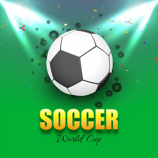 Ποδόσφαιρο Παγκόσμιο Κύπελλο έννοια με λαμπερά ποδόσφαιρο μπάλα κάτω από τα φλας ηλεκτρικό — Διανυσματικό Αρχείο