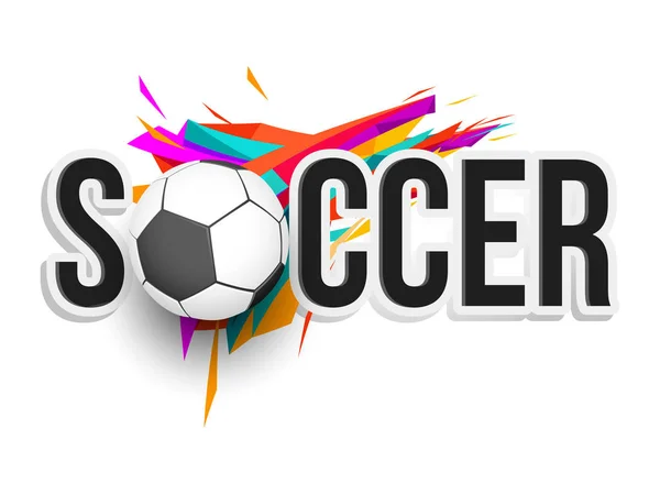 Stylowe tekstu Soccer z piłką na kolorowe tło. — Wektor stockowy