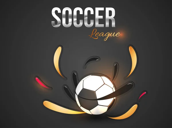 Soccer League Texto com bola de futebol em fundo cinza . — Vetor de Stock