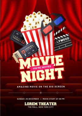 Film gece kavramı. Yaratıcı şablonu için sinema poster, afiş