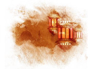 Üzerinde kahverengi arka plan aydınlatılmış fenerler. 