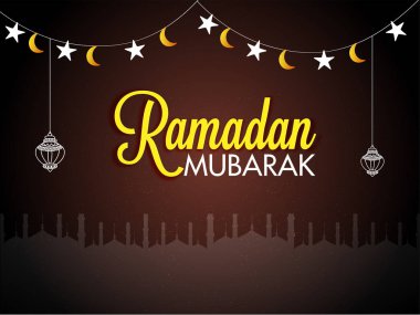 Asılı fenerler, yıldız ve mo ile şık metin Mübarek Ramazan