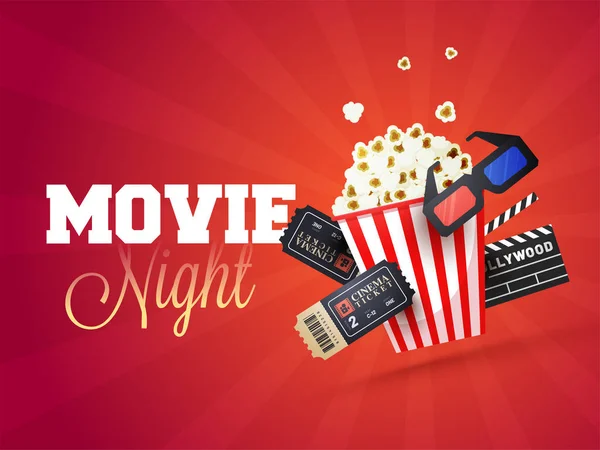 Movie night concept.Modello creativo per poster cinematografico, banner — Vettoriale Stock