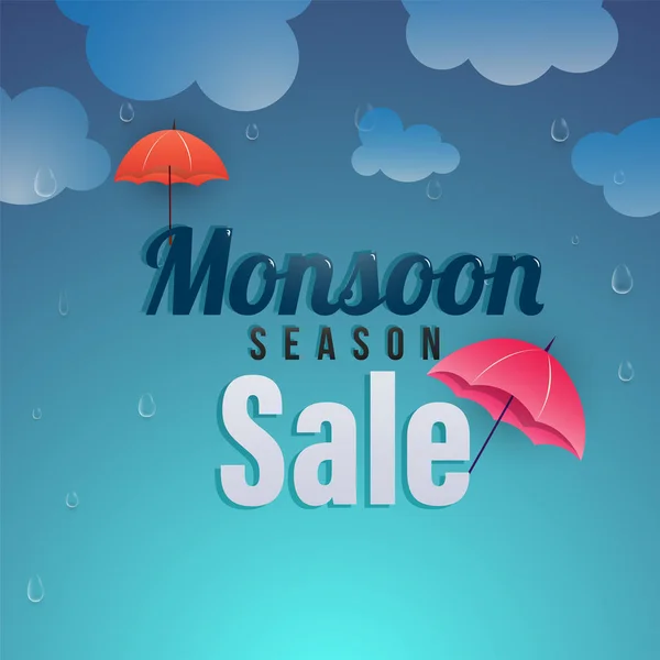 Monzunové období prodej plakátu nebo nápisu design s oblačné počasí — Stockový vektor