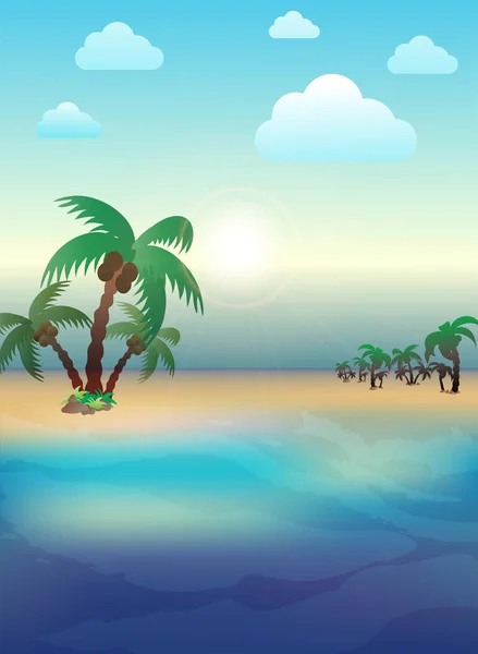 Concepto de monzón con cocoteros y playa . — Vector de stock