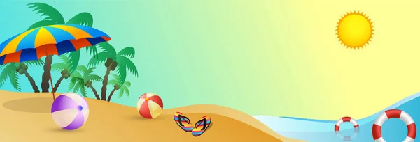 Website Banner, zonnige dag, en aan het strand concept. — Stockvector