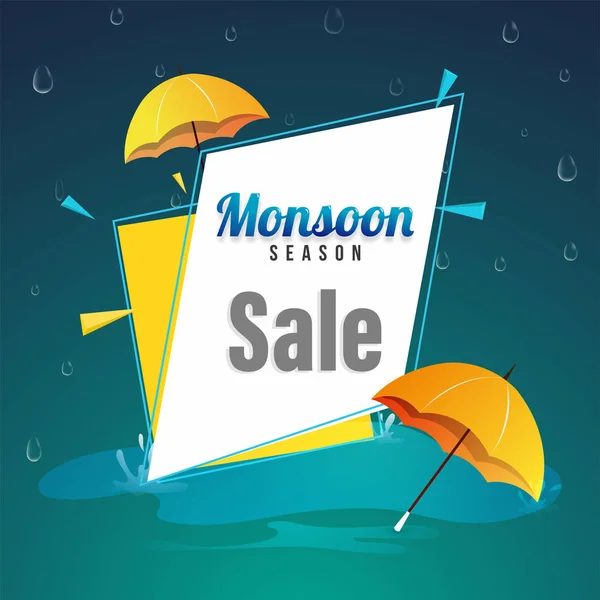 Monsoon Season Sale Poster, or Sale Banner Design with Colorful — Stock Vector