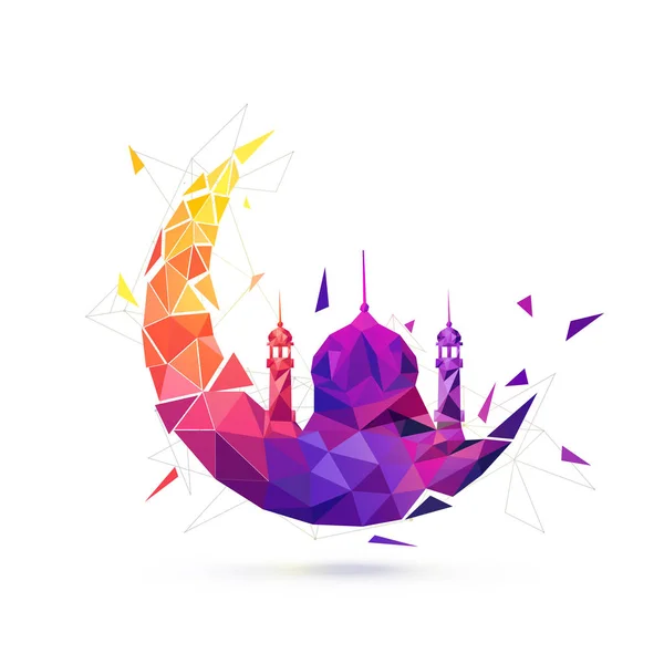 Luna colorida y mezquita sobre fondo blanco, estilo abstracto . — Vector de stock