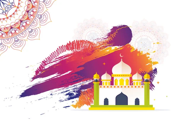 Conception de la mosquée sur fond éclaboussé de couleurs colorées avec espace fo — Image vectorielle