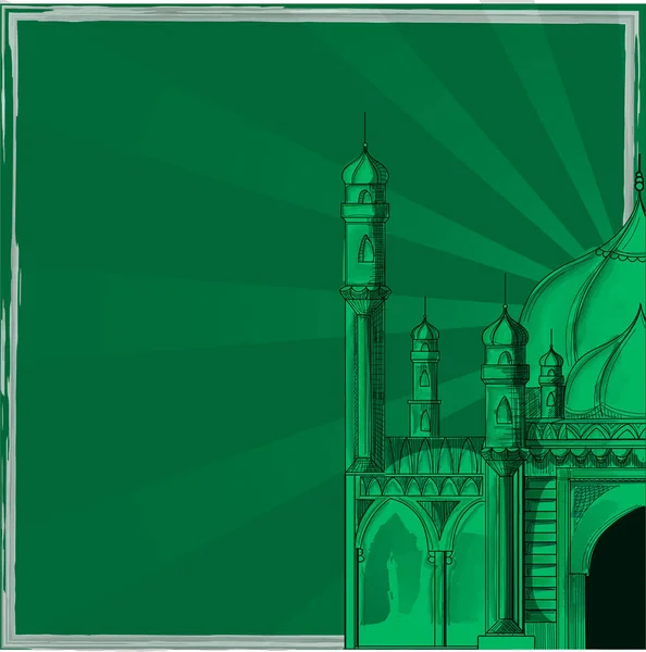 Illustrazione di una moschea su sfondo vinatge raggi verdi . — Vettoriale Stock