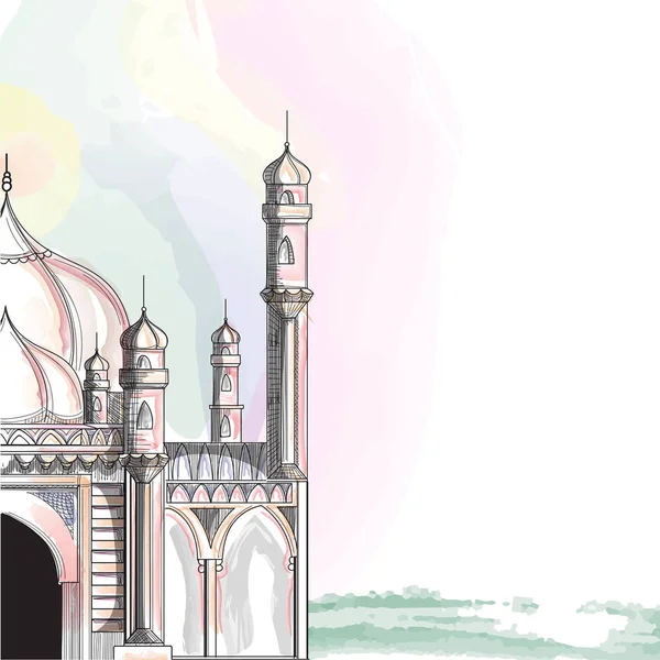 Skizze einer Moschee auf buntem Hintergrund. — Stockvektor
