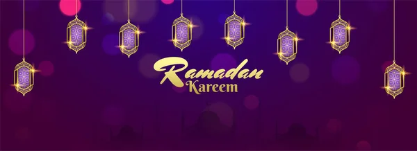 Banner web para la celebración del festival Ramadán Kareem con colgar — Vector de stock