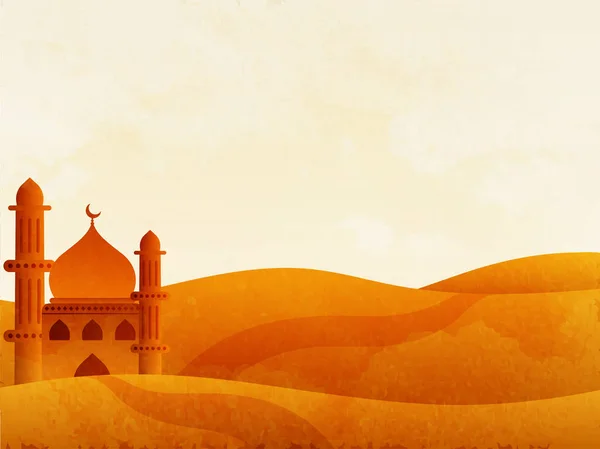 Utsikt över ett ökenland med moské. — Stock vektor