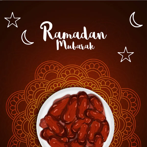 Ramadan Mubarak text, Iftar party konceptet med datum på blommig d — Stock vektor
