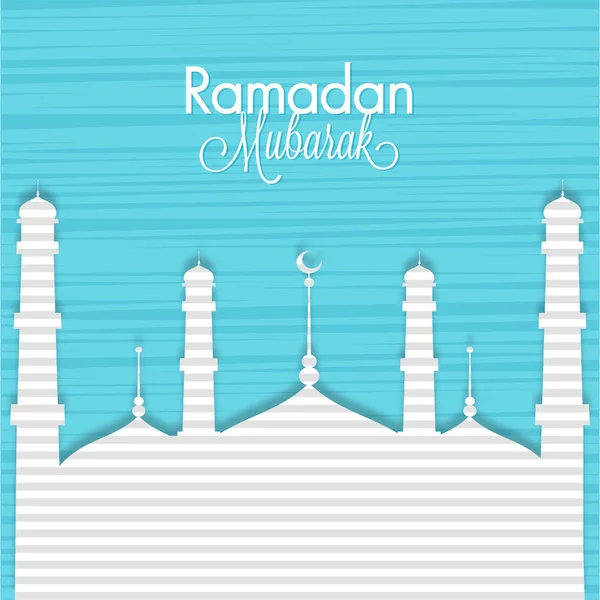 Projeto bonito mesquita no fundo azul celeste, Ramadan Mubarak c —  Vetores de Stock