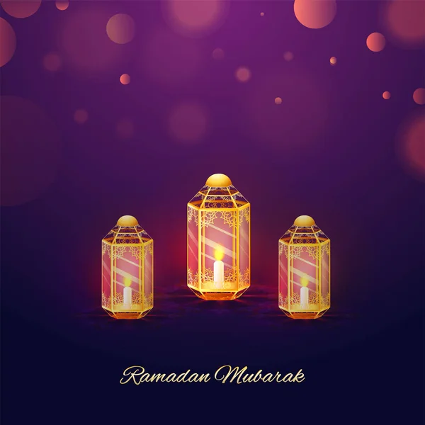 Lanterne illuminanti su sfondo viola, Ramadan Mubarak conc — Vettoriale Stock